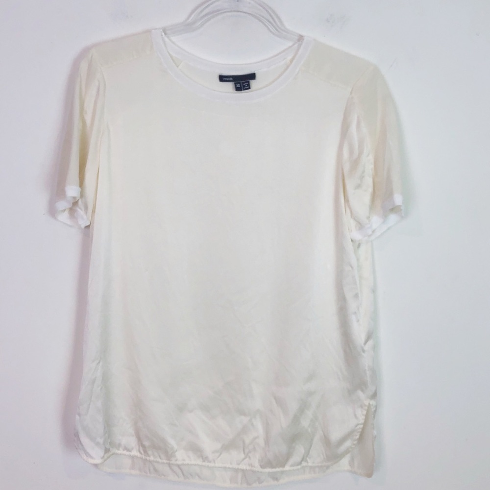 VINCE OFF-WHITE IVORY SILKY SHORT SLEEVE SHIRT